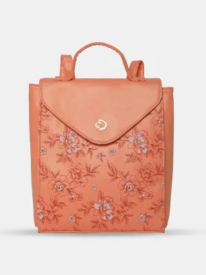 Caprese Snow Printed Medium Coral Backpack