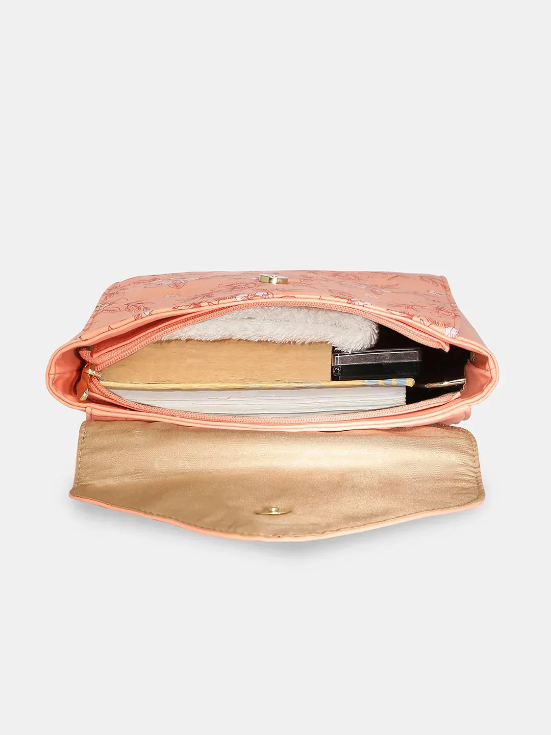 Caprese Snow Printed Medium Coral Backpack