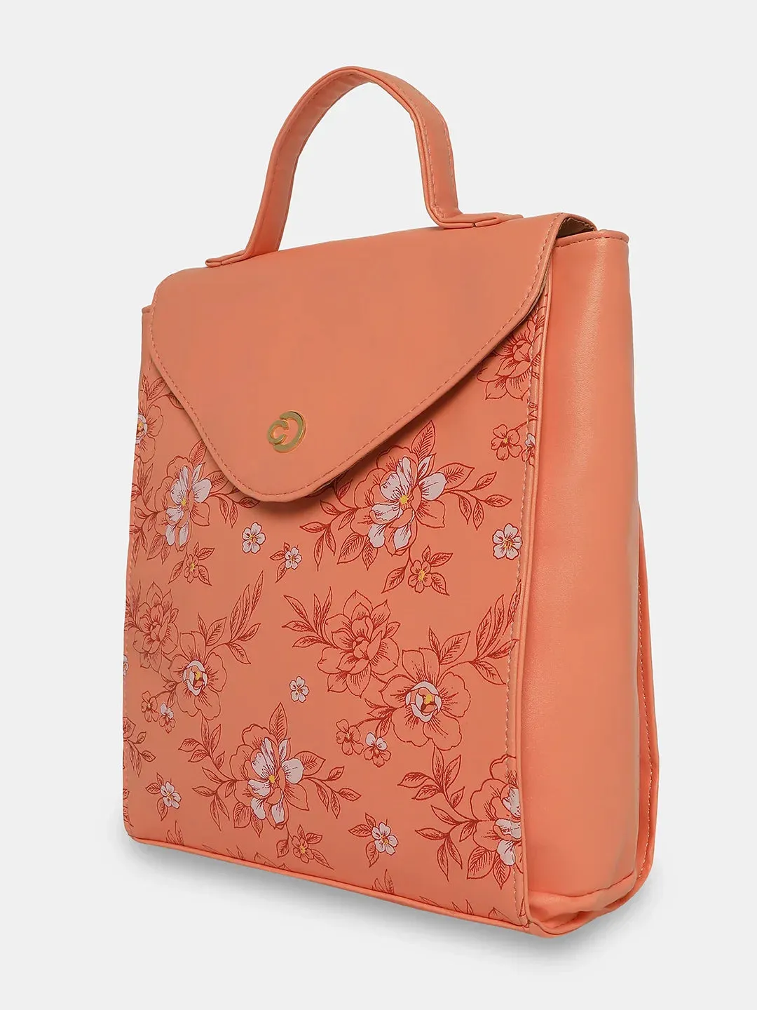 Caprese Snow Printed Medium Coral Backpack