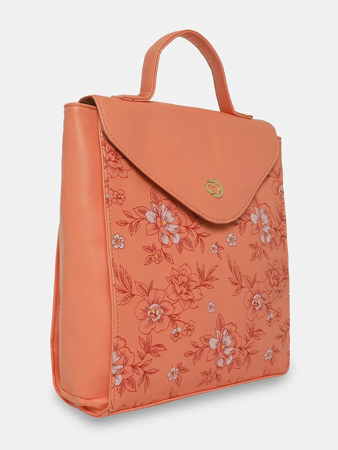 Caprese Snow Printed Medium Coral Backpack