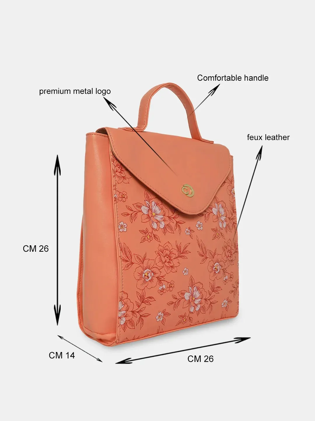 Caprese Snow Printed Medium Coral Backpack