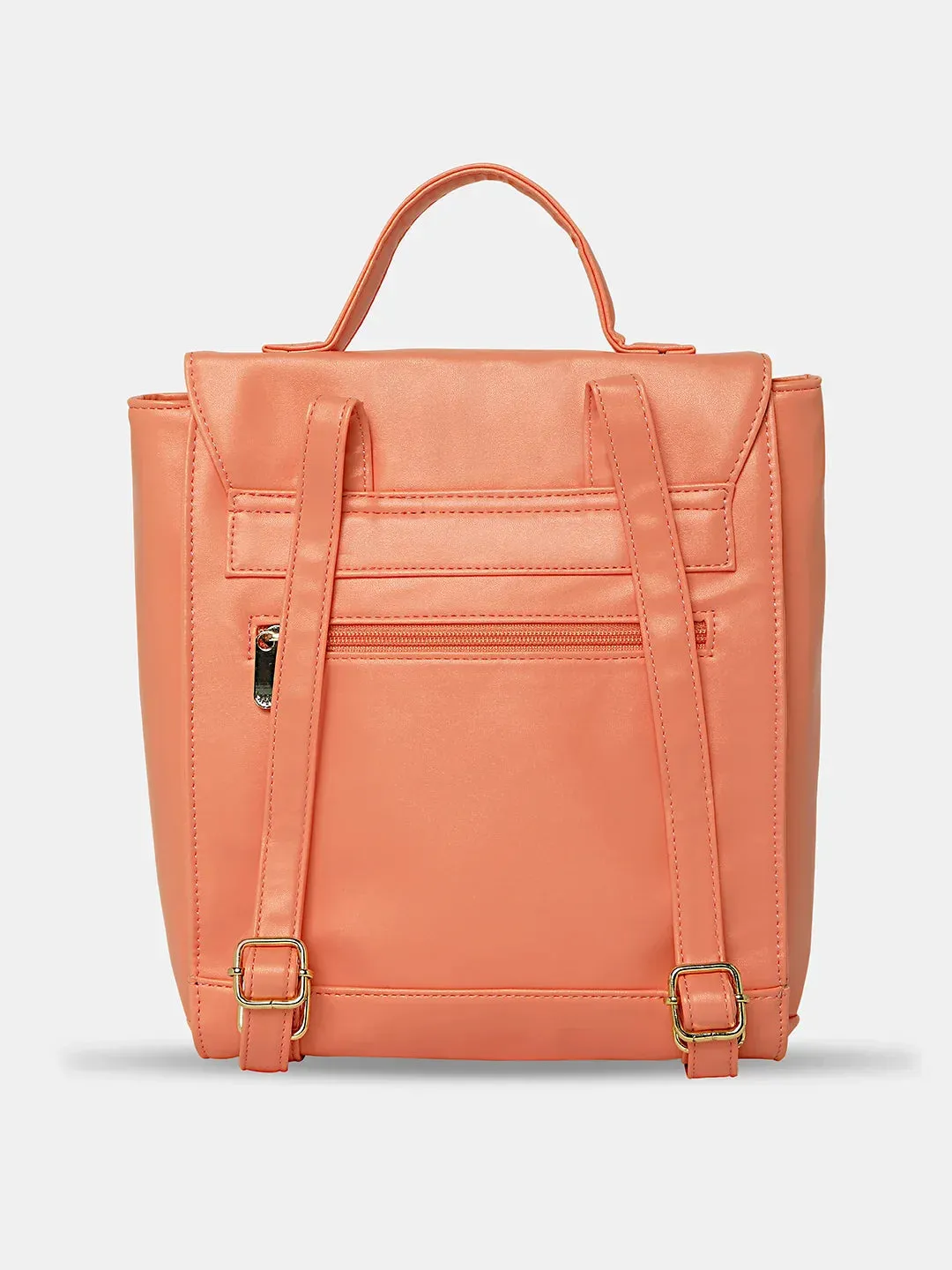 Caprese Snow Printed Medium Coral Backpack