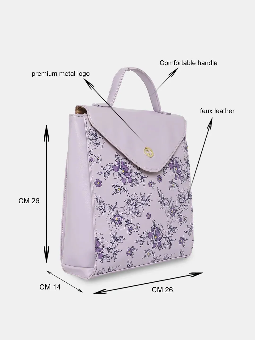 Caprese Snow Printed Medium Lavender Backpack