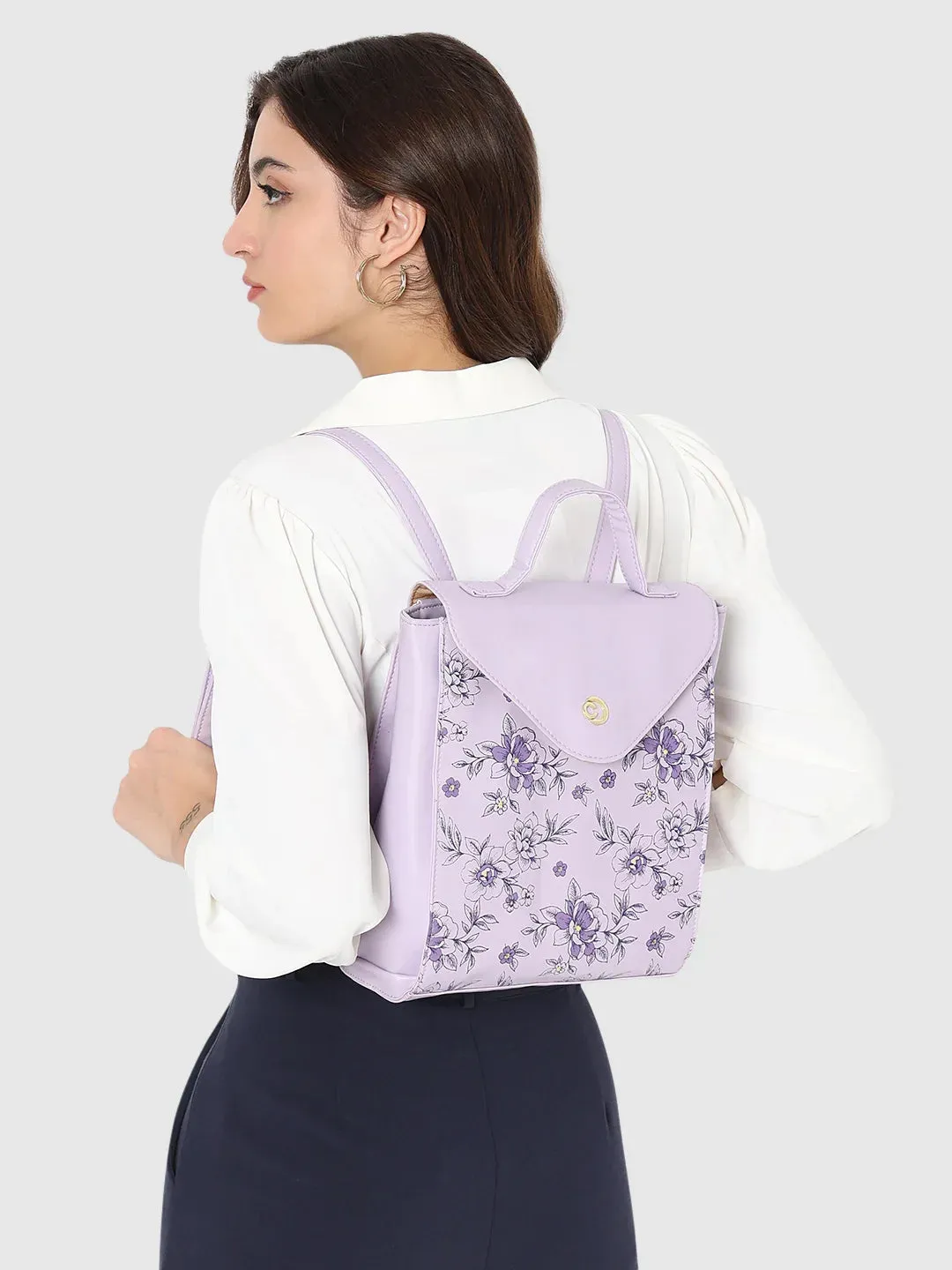 Caprese Snow Printed Medium Lavender Backpack