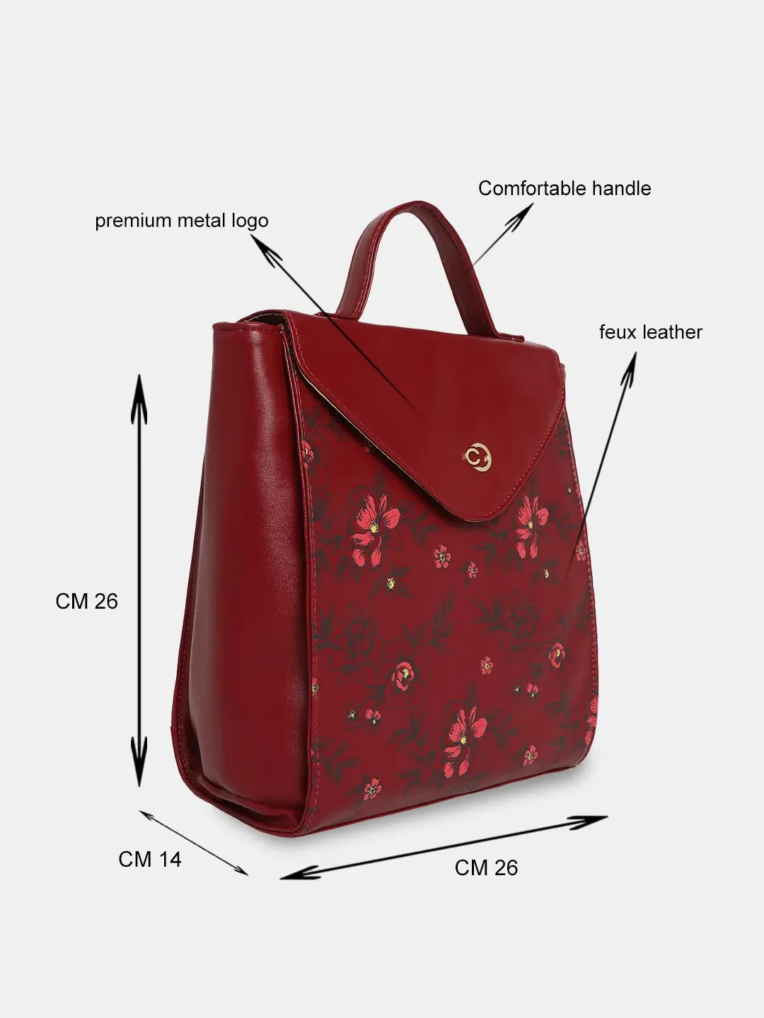 Caprese Snow Printed Medium Maroon Backpack