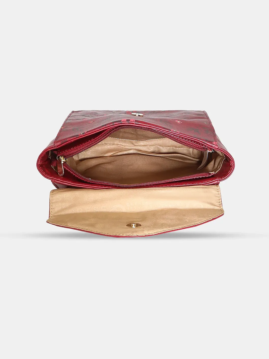 Caprese Snow Printed Medium Maroon Backpack