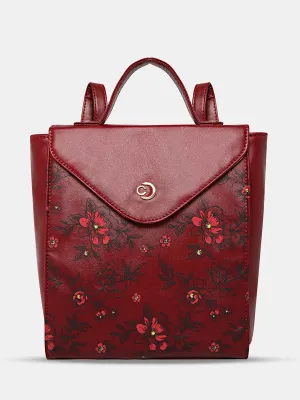 Caprese Snow Printed Medium Maroon Backpack