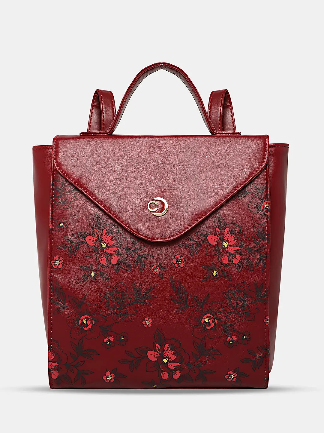 Caprese Snow Printed Medium Maroon Backpack