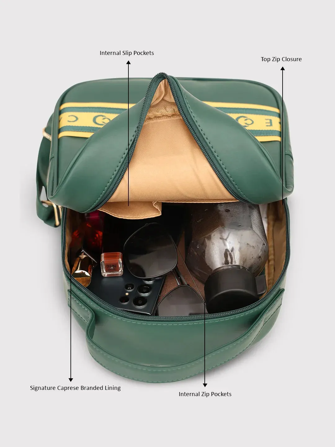 Caprese Trinity Medium Dark Green Backpack