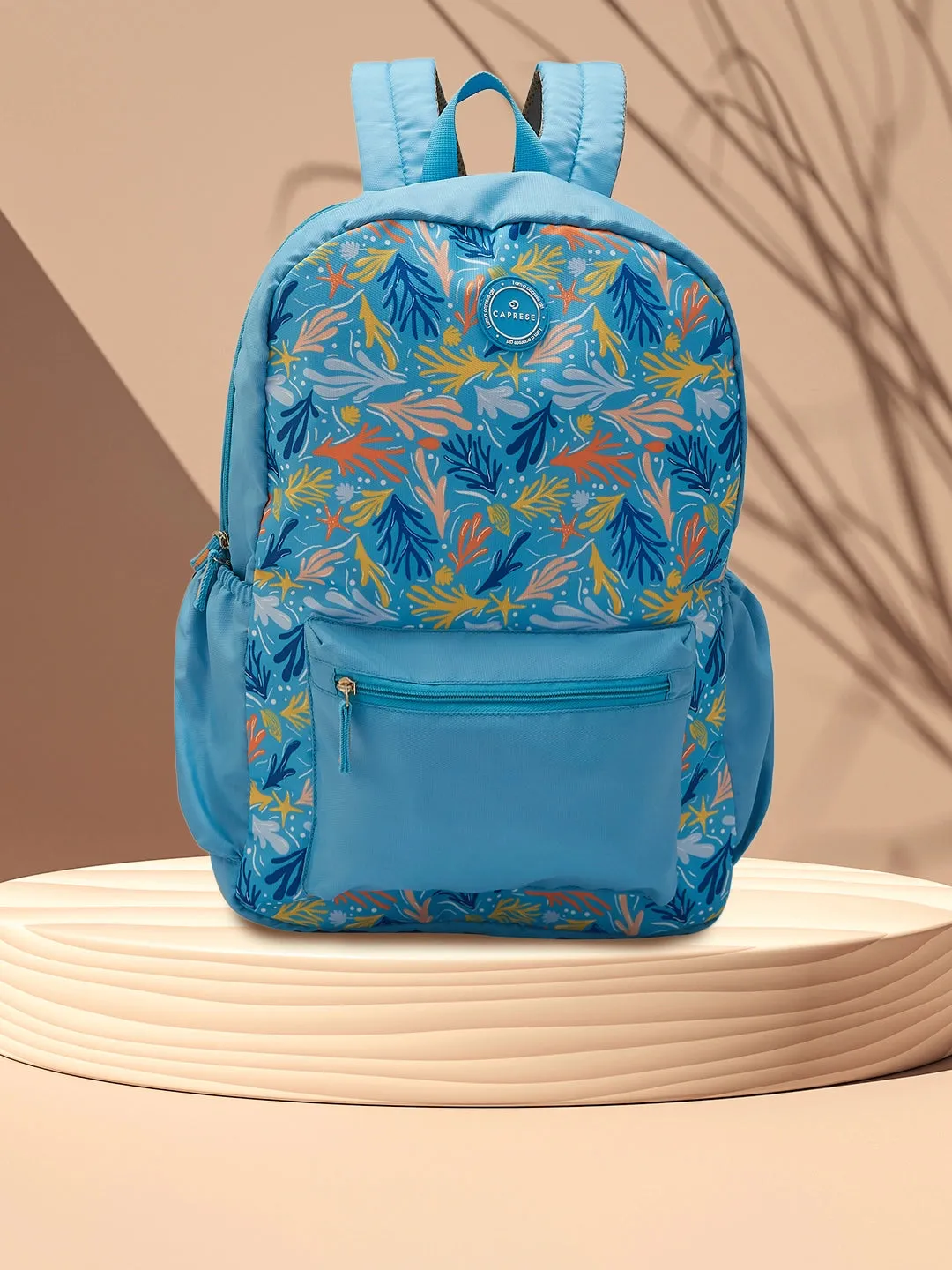 Caprese Xenia X Large Printed Light Blue Laptop Backpack