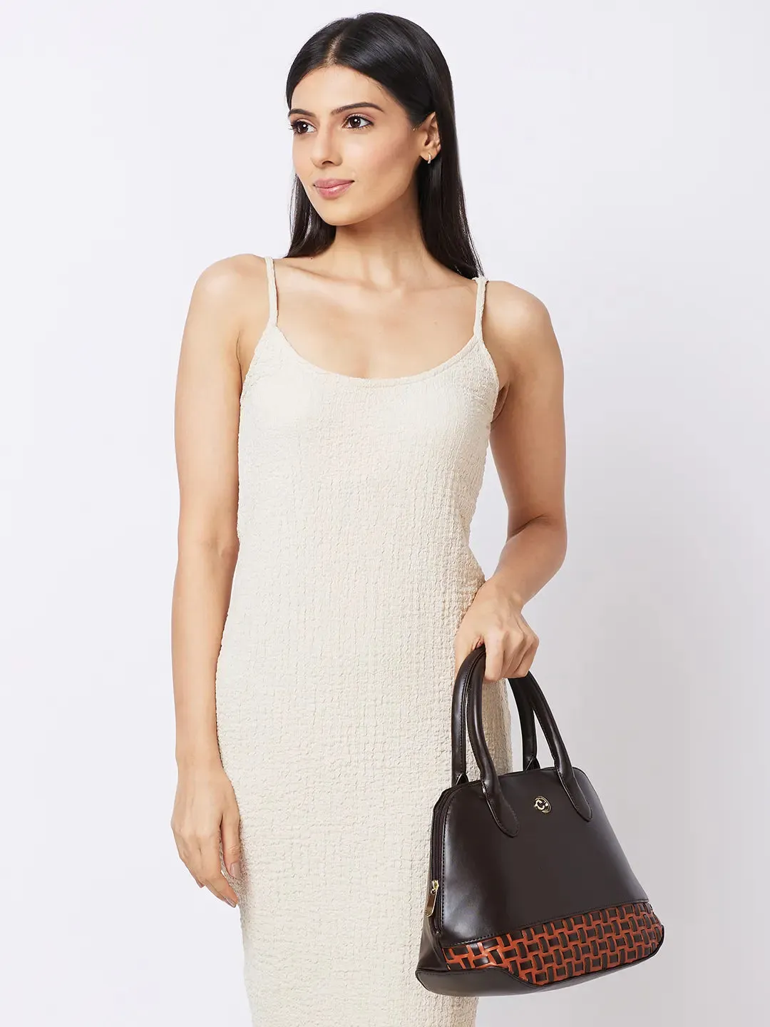 Caprese Zeta Medium Quilted Chocolate Satchel Bag
