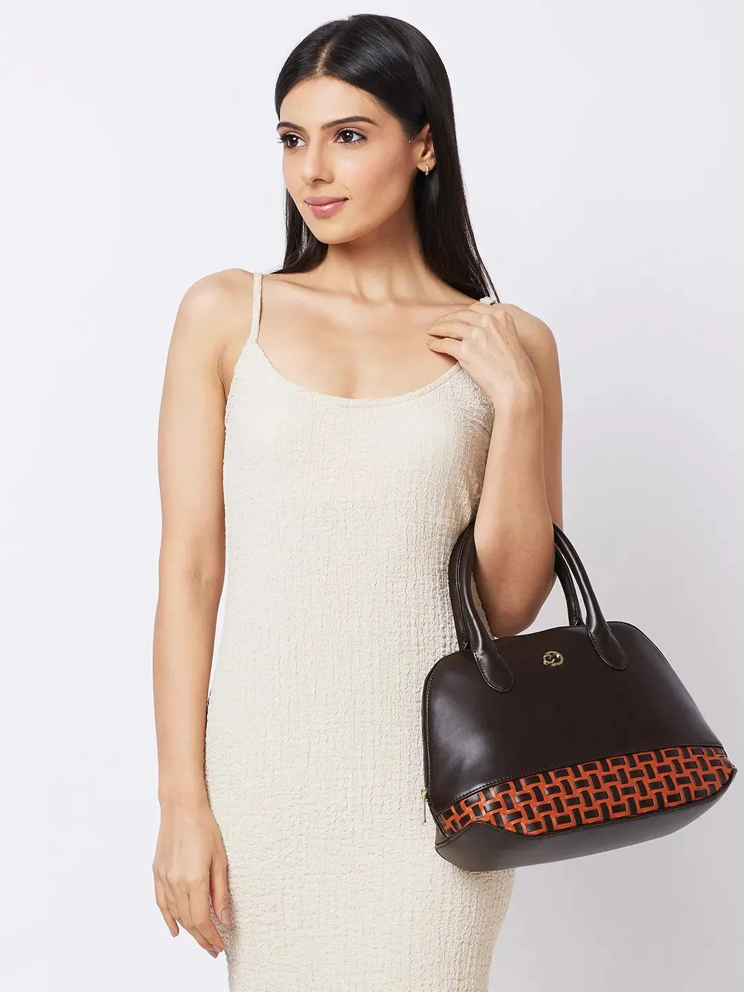 Caprese Zeta Medium Quilted Chocolate Satchel Bag