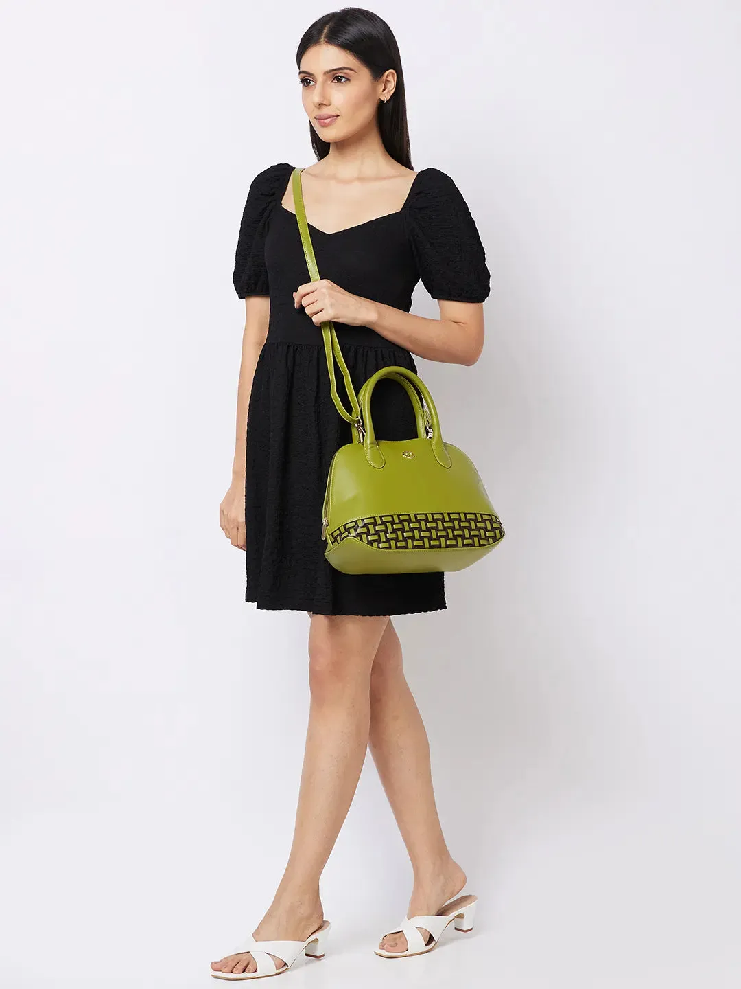 Caprese Zeta Medium Quilted Olive Satchel Bag