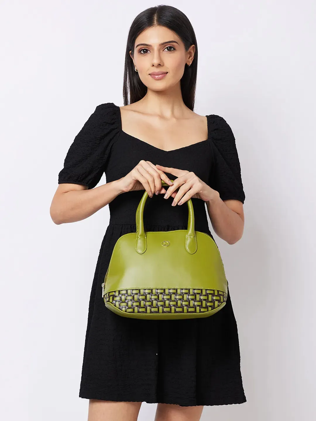 Caprese Zeta Medium Quilted Olive Satchel Bag