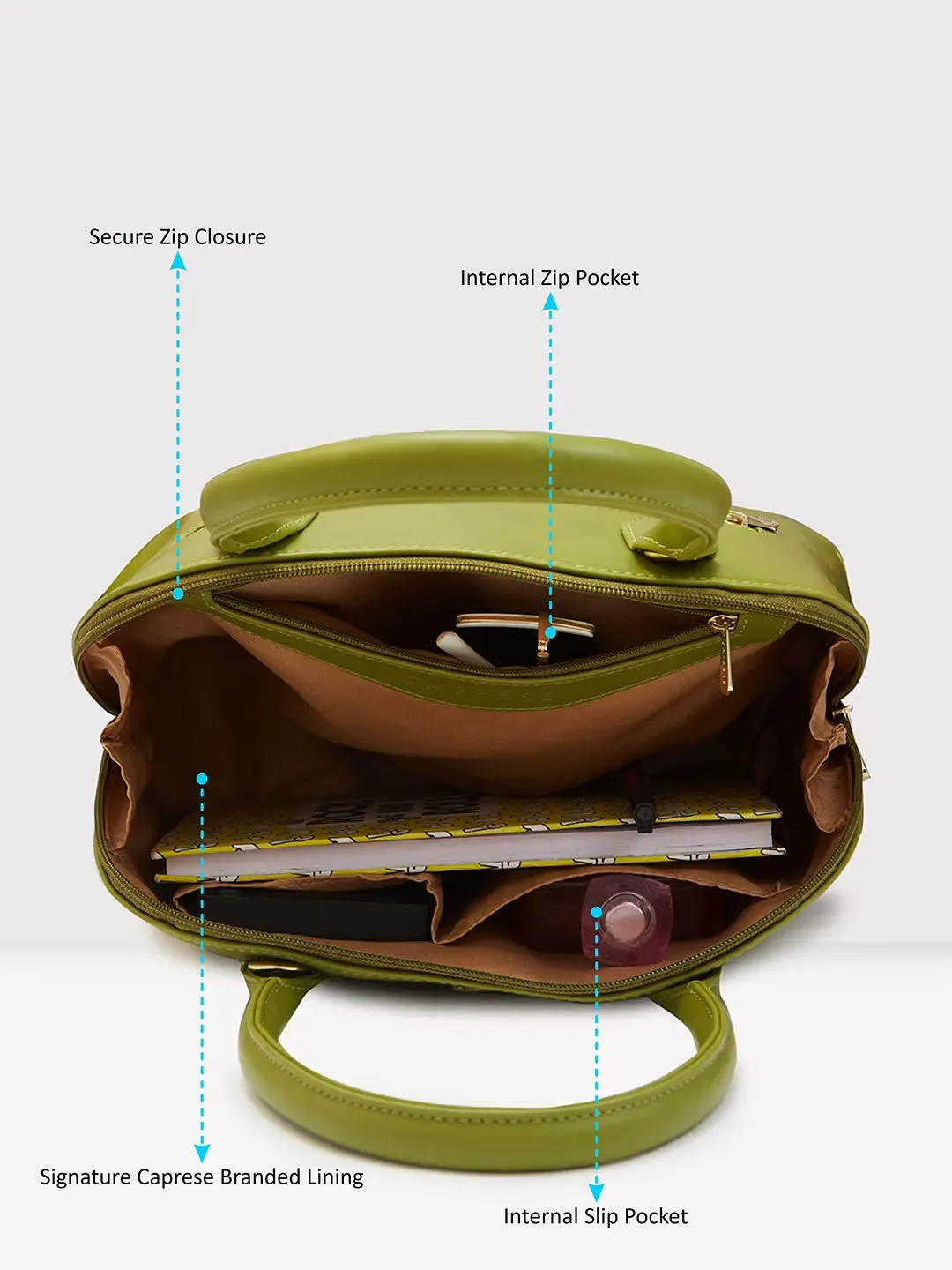 Caprese Zeta Medium Quilted Olive Satchel Bag