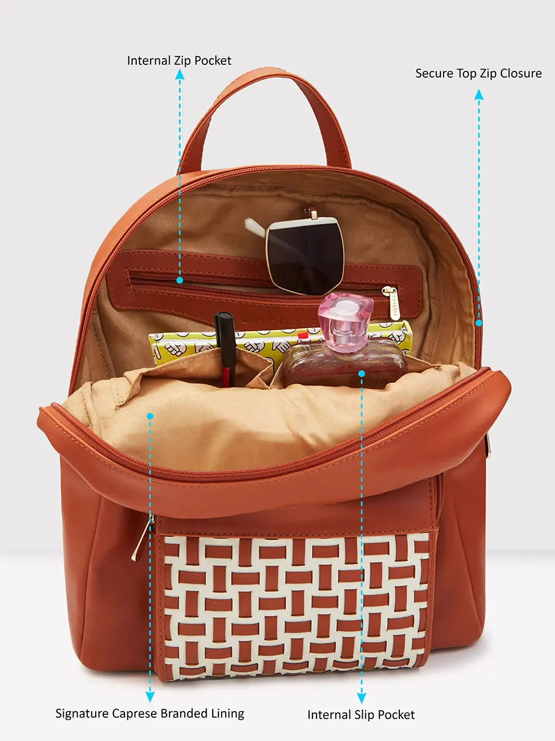 Caprese Zeta Quilted Large Tan Backpack
