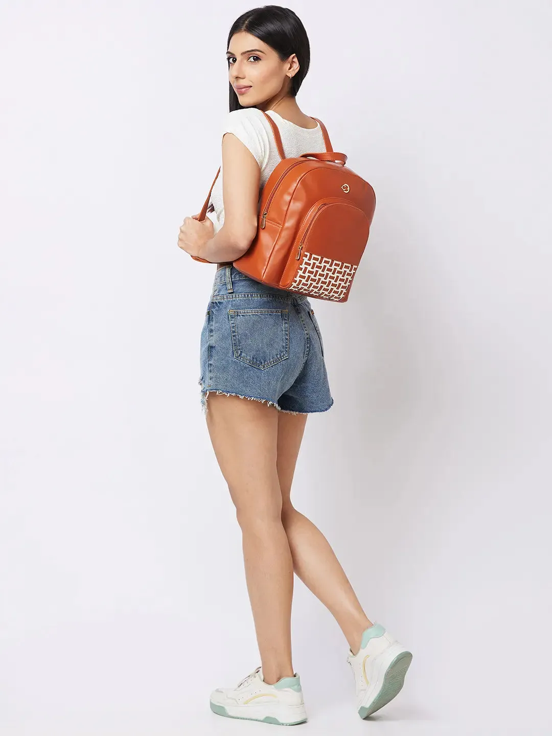 Caprese Zeta Quilted Large Tan Backpack