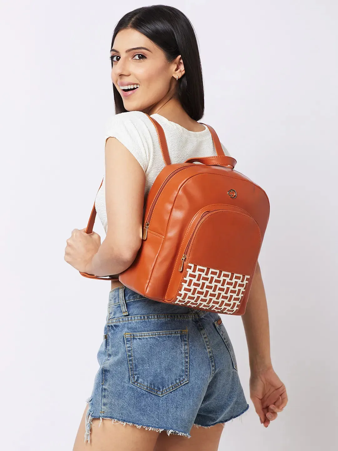 Caprese Zeta Quilted Large Tan Backpack