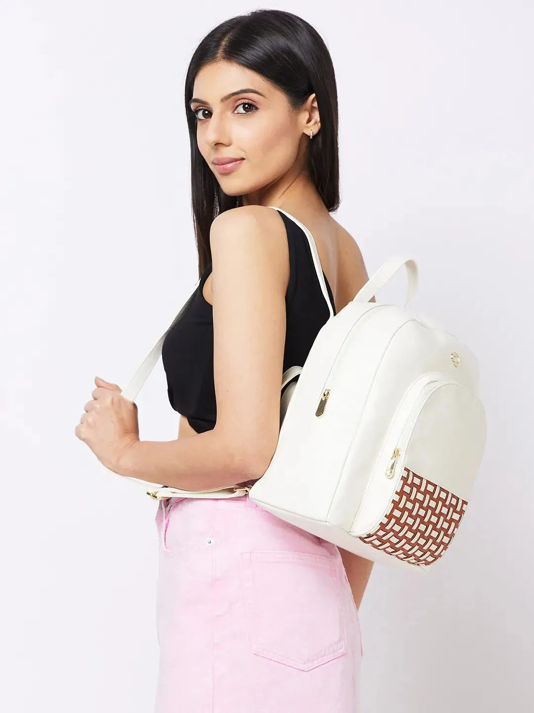 Caprese Zeta Quilted Large Vanilla Backpack