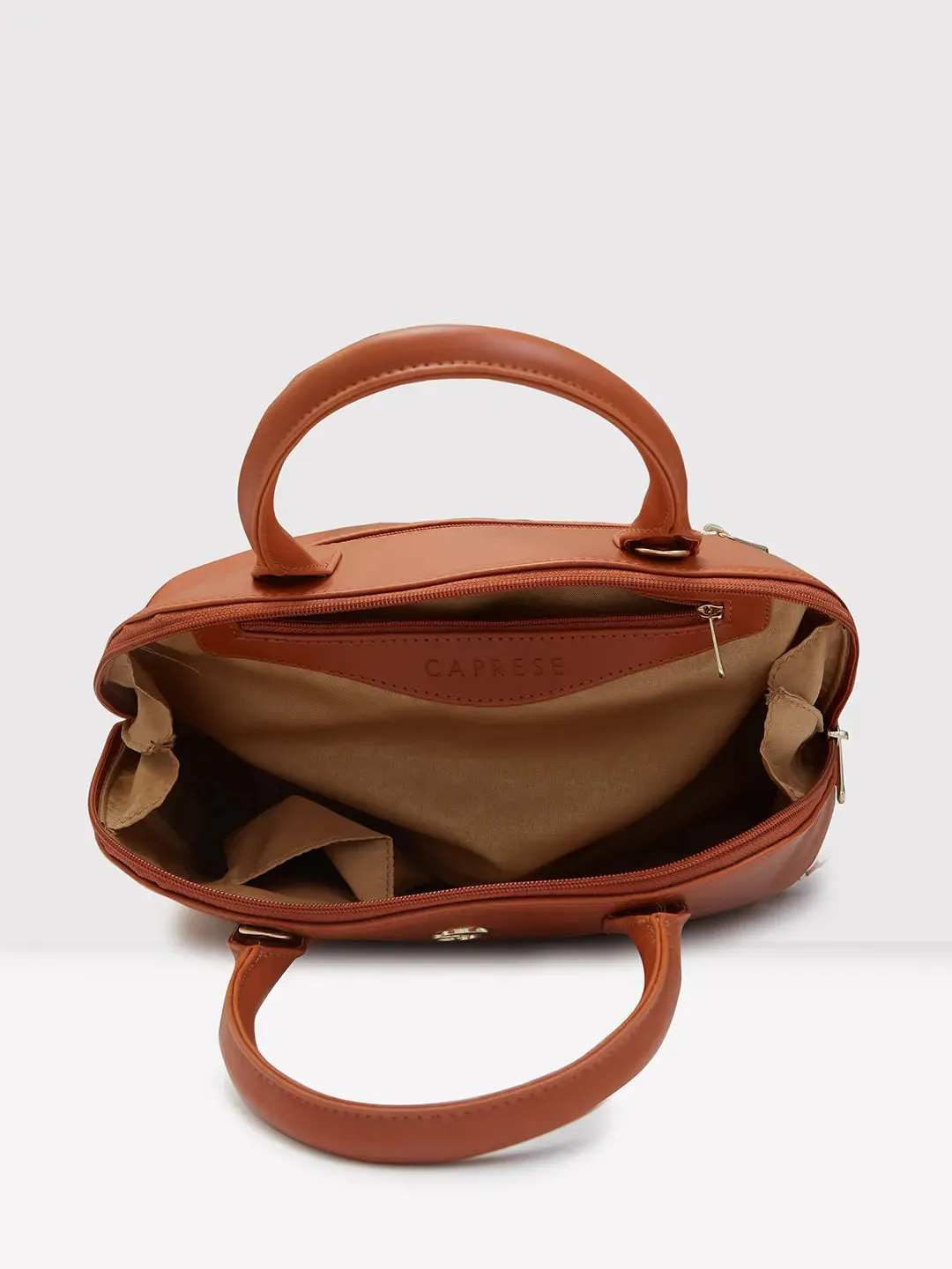 Caprese Zeta Quilted Medium Tan Satchel Bag