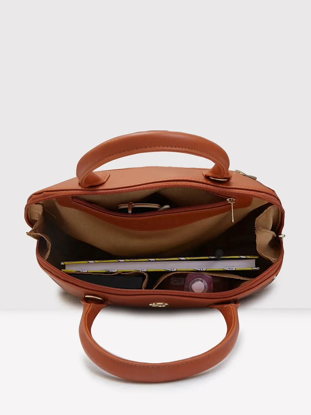 Caprese Zeta Quilted Medium Tan Satchel Bag