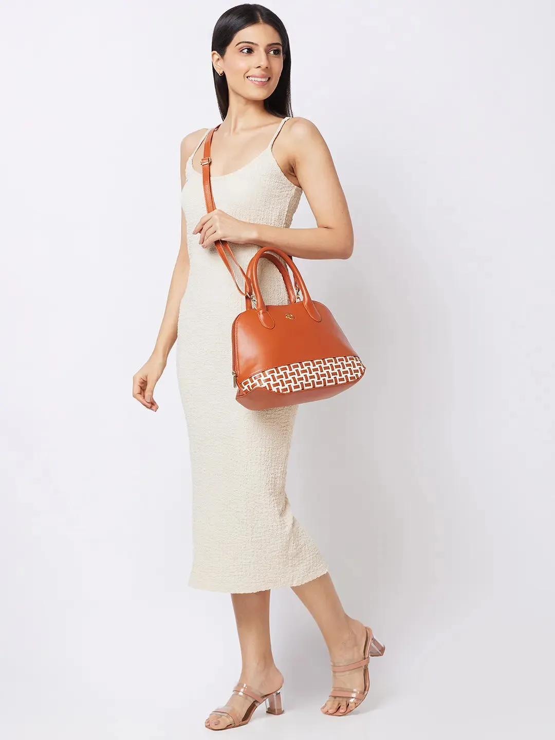 Caprese Zeta Quilted Medium Tan Satchel Bag