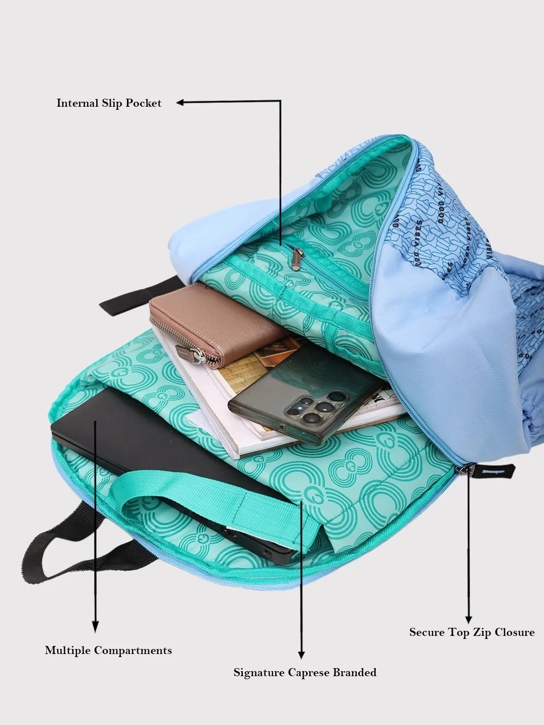 Caprese Zoe Large Light Blue Laptop Backpack