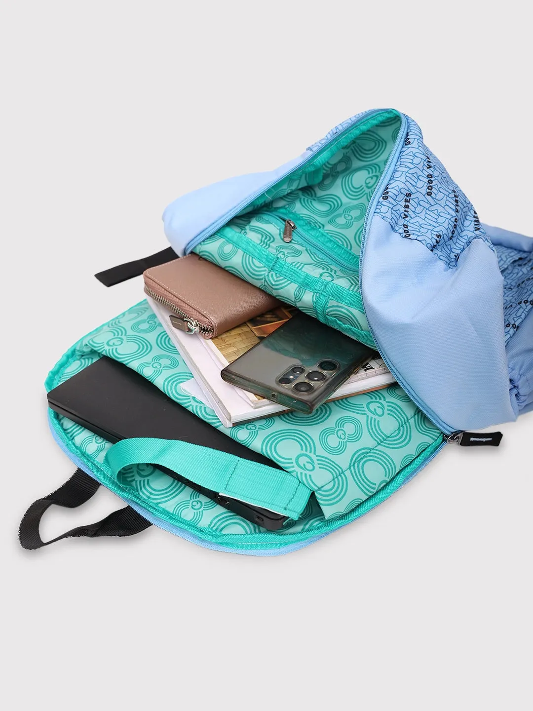 Caprese Zoe Large Light Blue Laptop Backpack