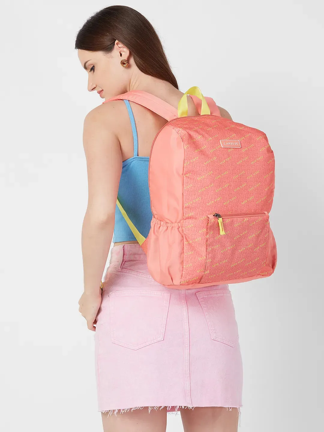 Caprese Zoe Large Peach Laptop Backpack