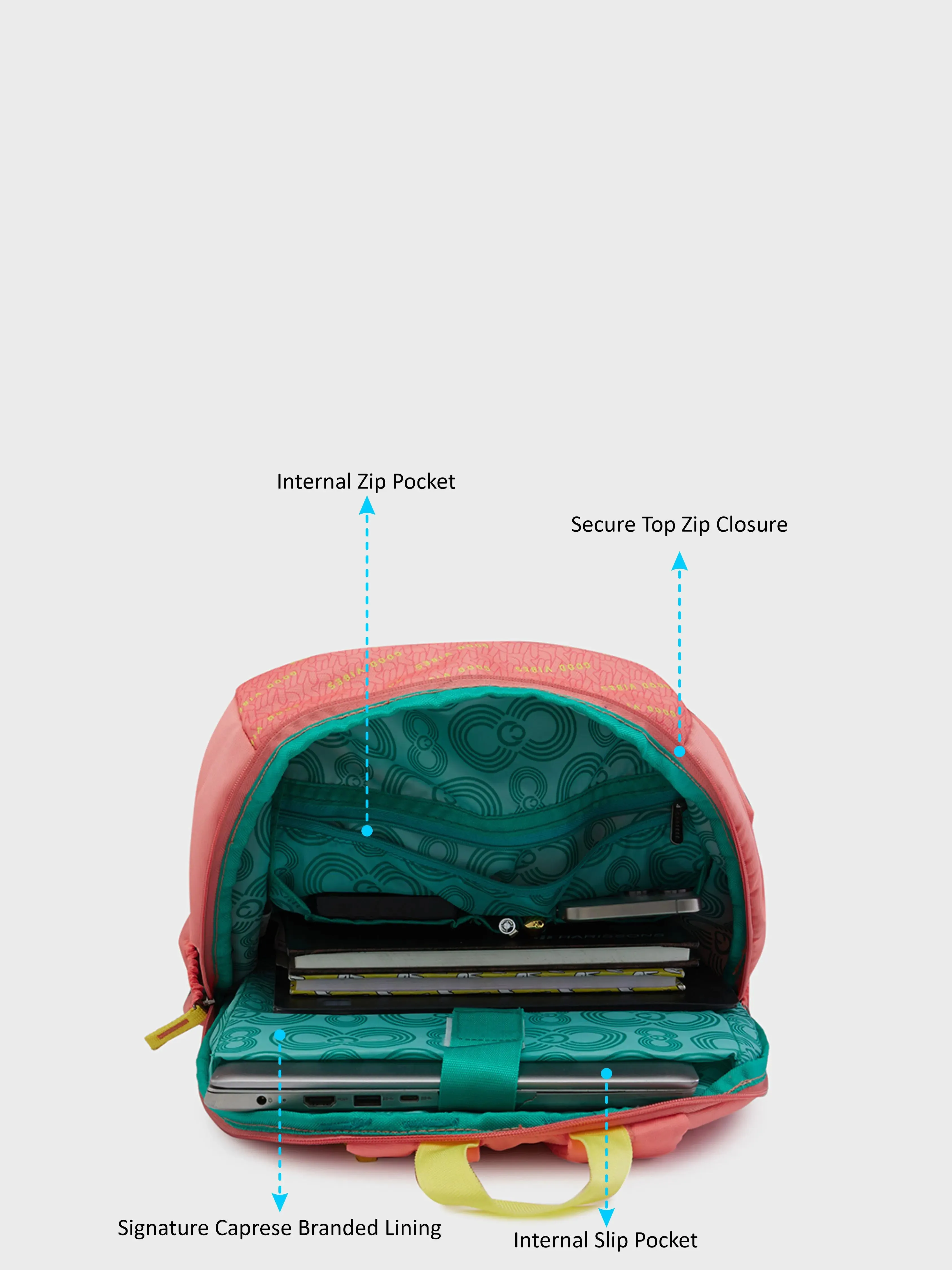 Caprese Zoe Large Peach Laptop Backpack