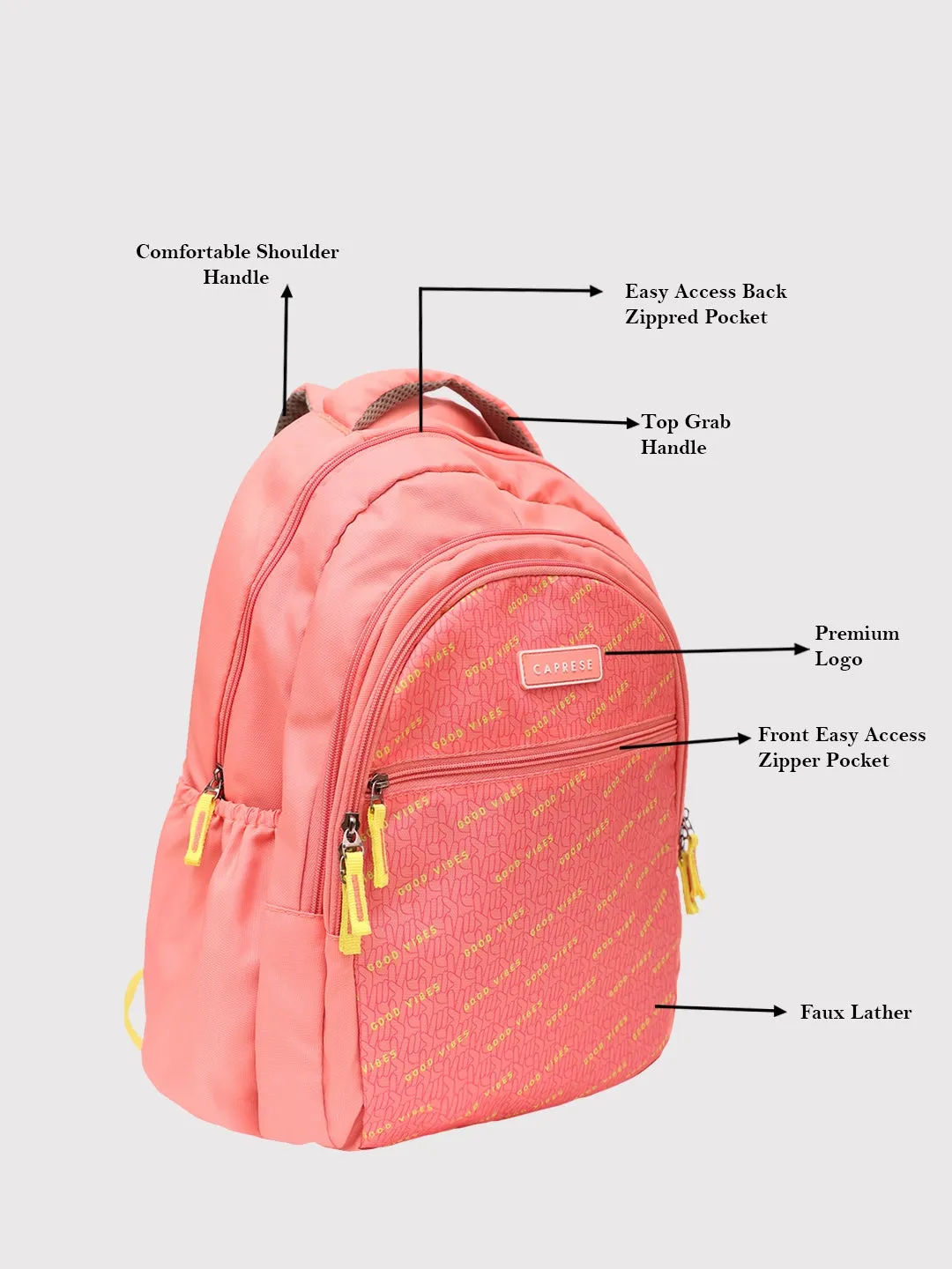 Caprese Zoe Large Peach School Backpack