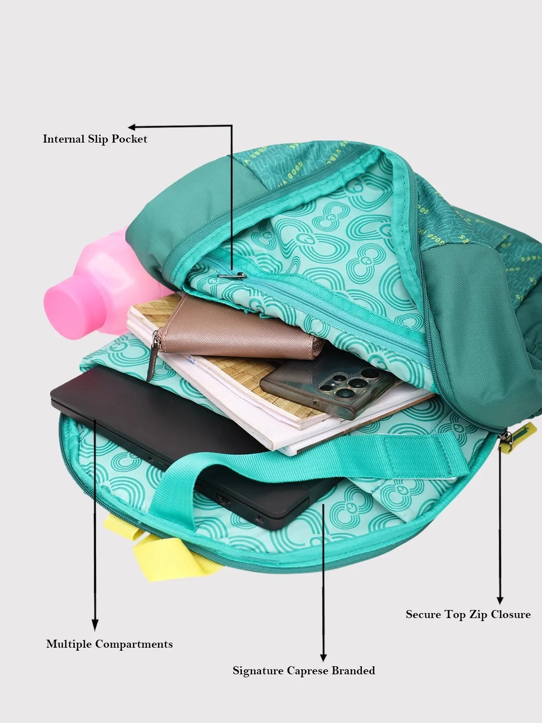 Caprese Zoe Large Sage Green Laptop Backpack