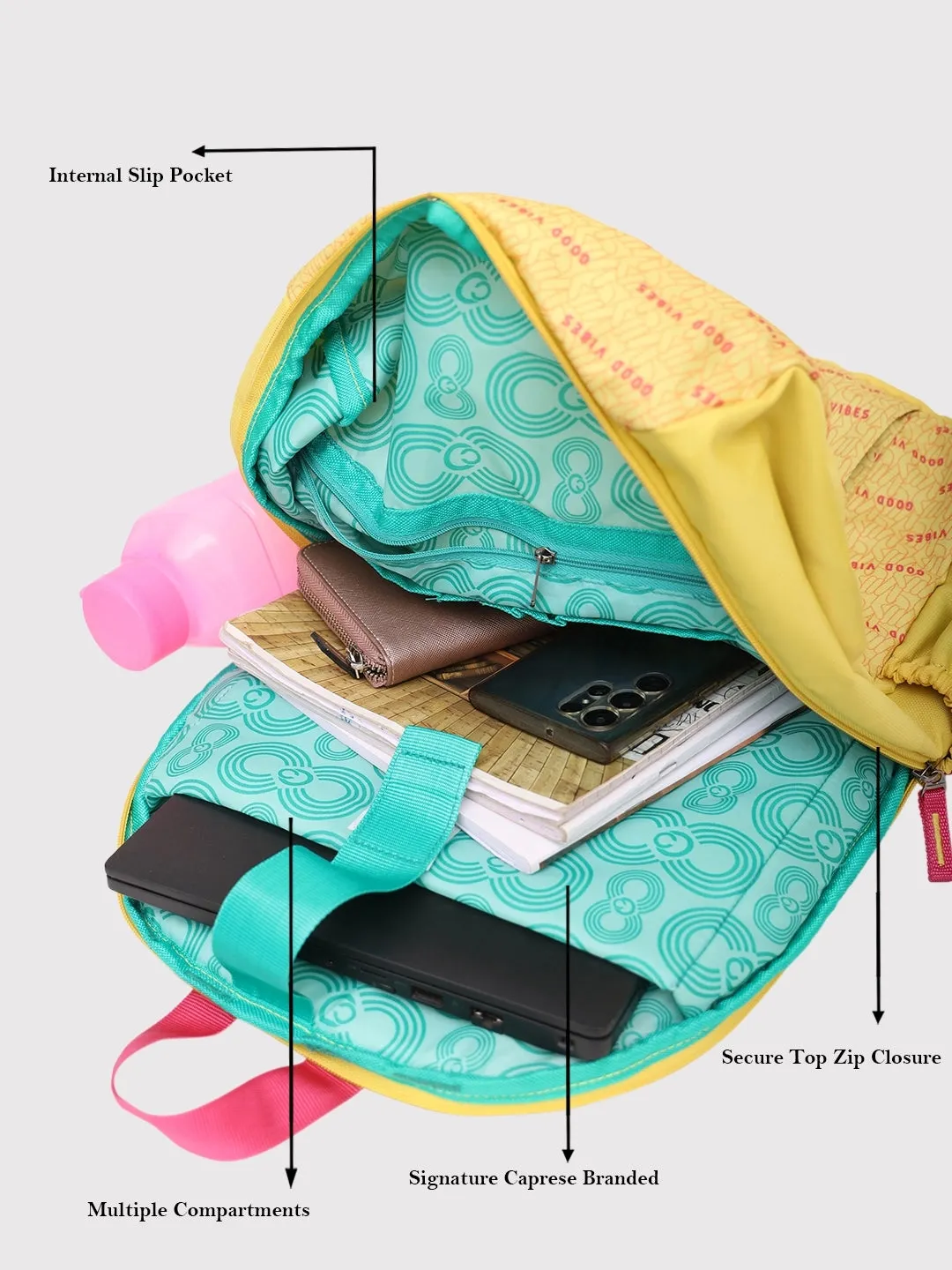 Caprese Zoe Large Yellow Laptop Backpack