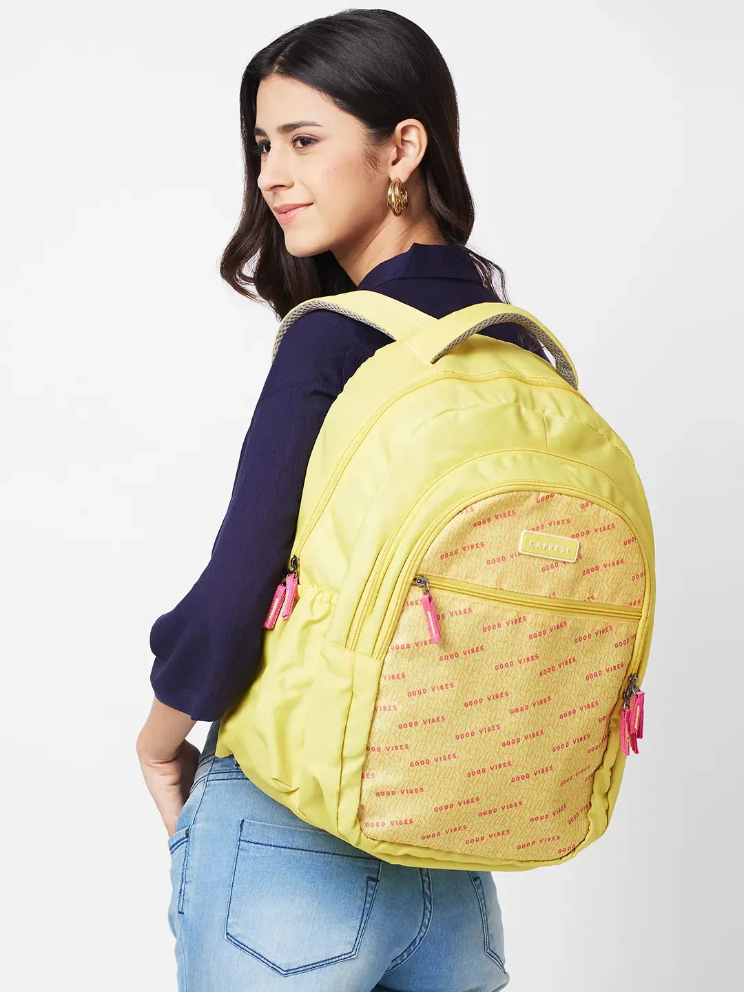 Caprese Zoe Large Yellow School Backpack