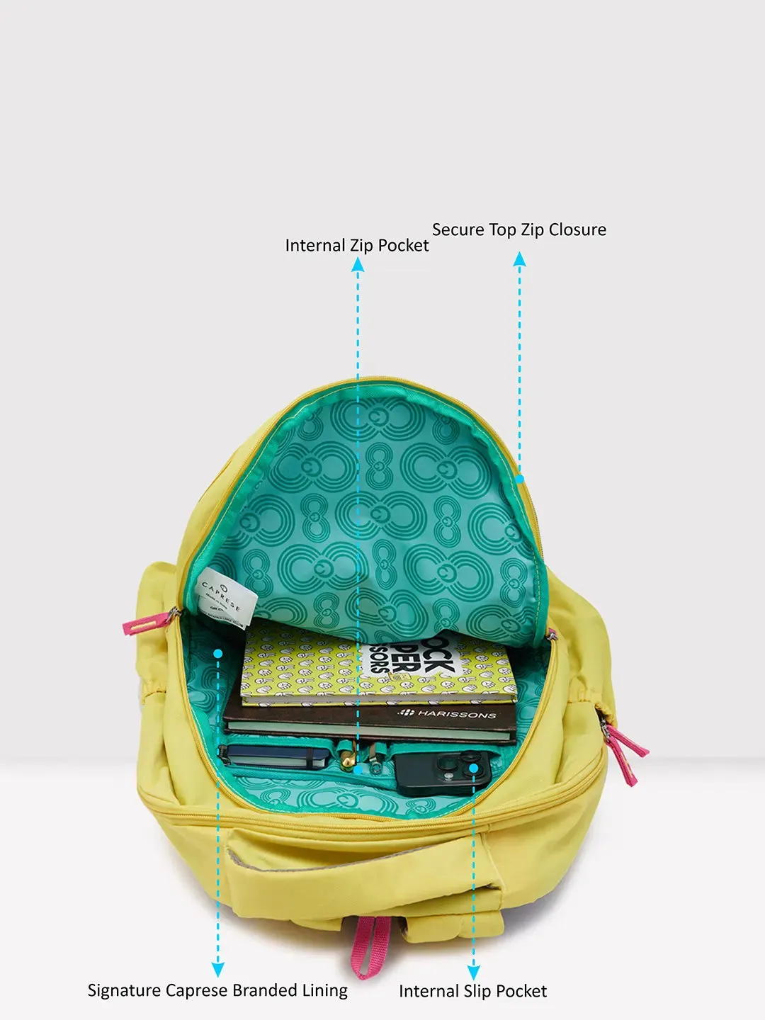Caprese Zoe Large Yellow School Backpack
