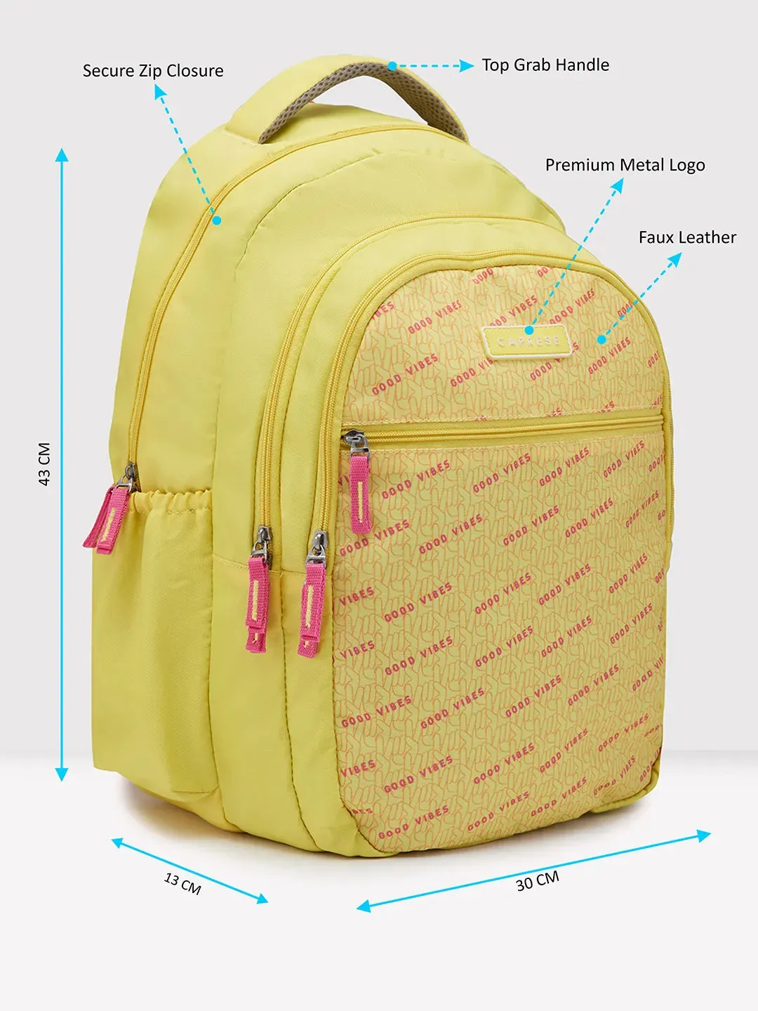 Caprese Zoe Large Yellow School Backpack