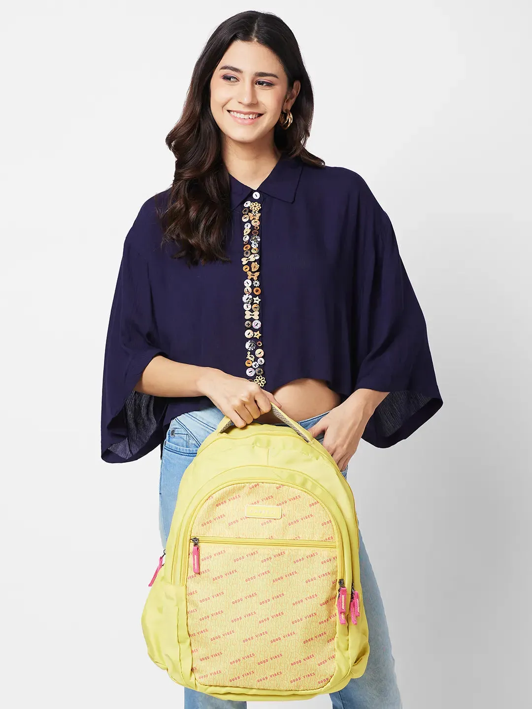 Caprese Zoe Large Yellow School Backpack