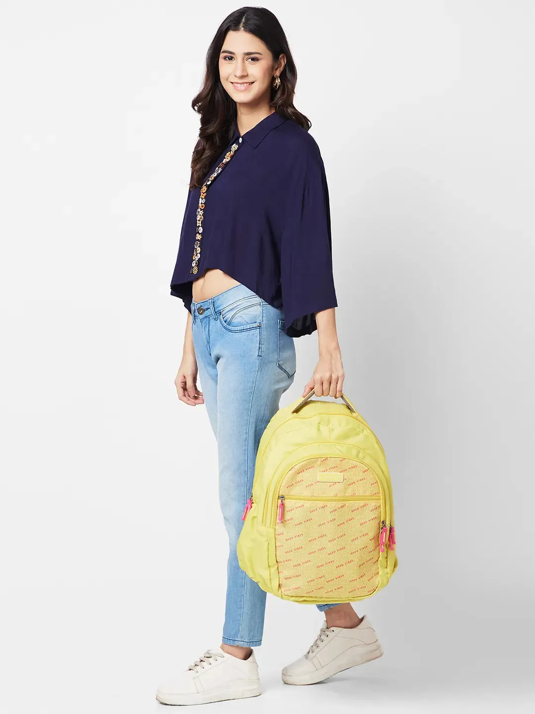 Caprese Zoe Large Yellow School Backpack