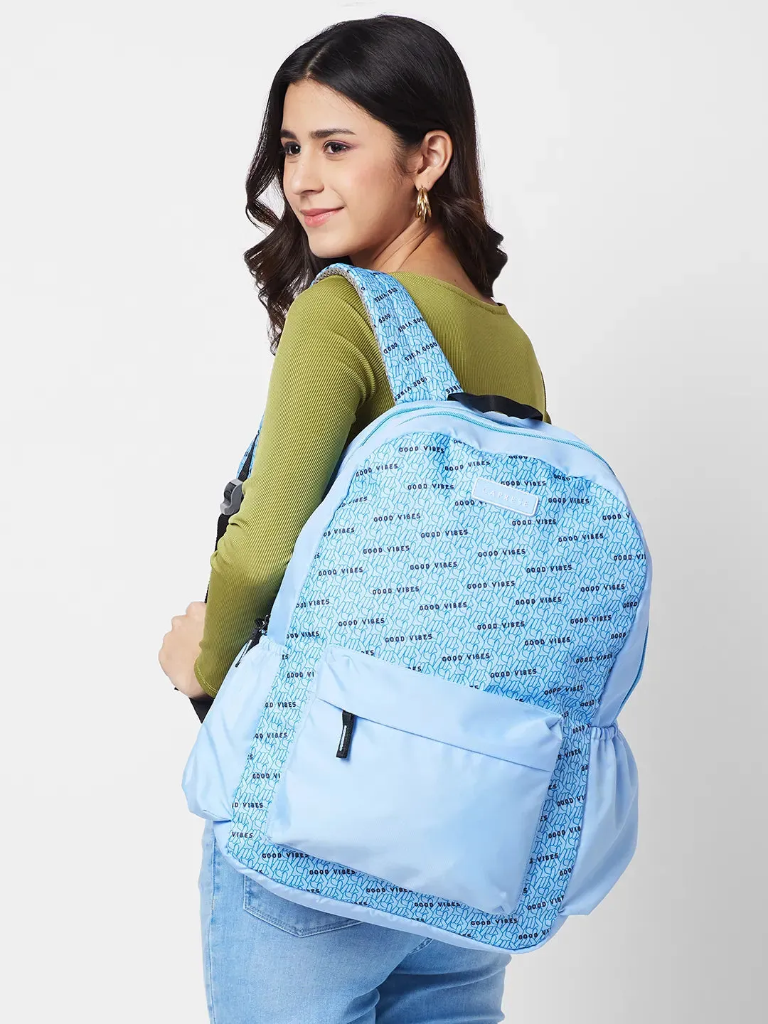 Caprese Zoe X Large Light Blue Laptop Backpack