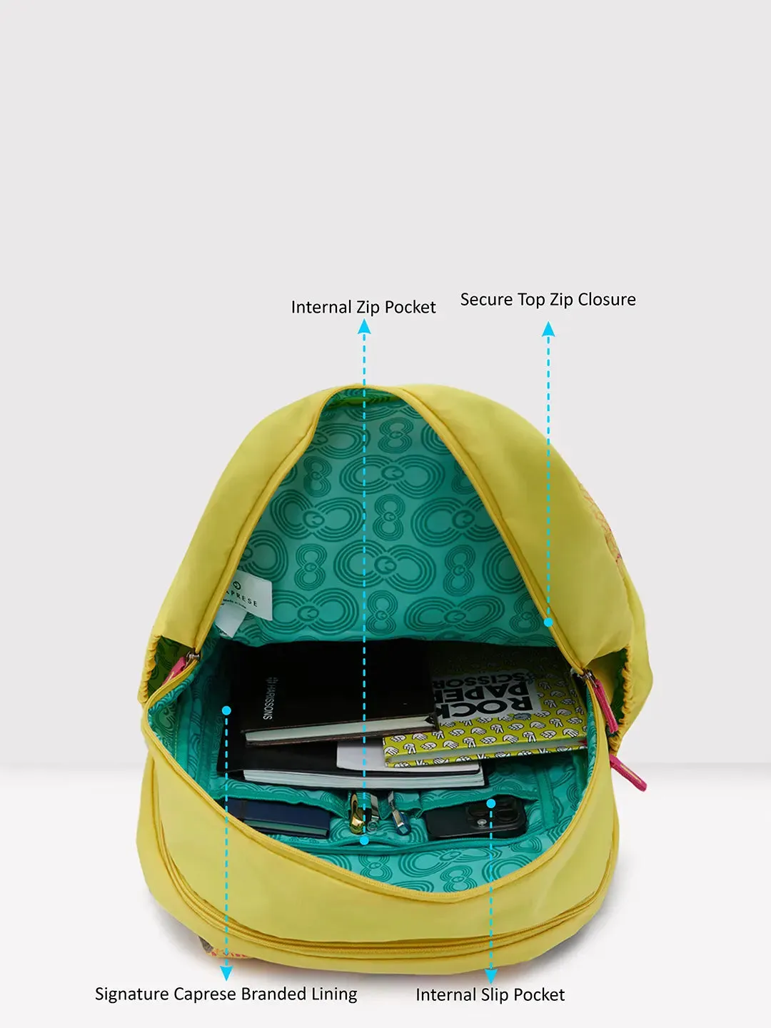 Caprese Zoe X-Large Yellow Laptop Backpack