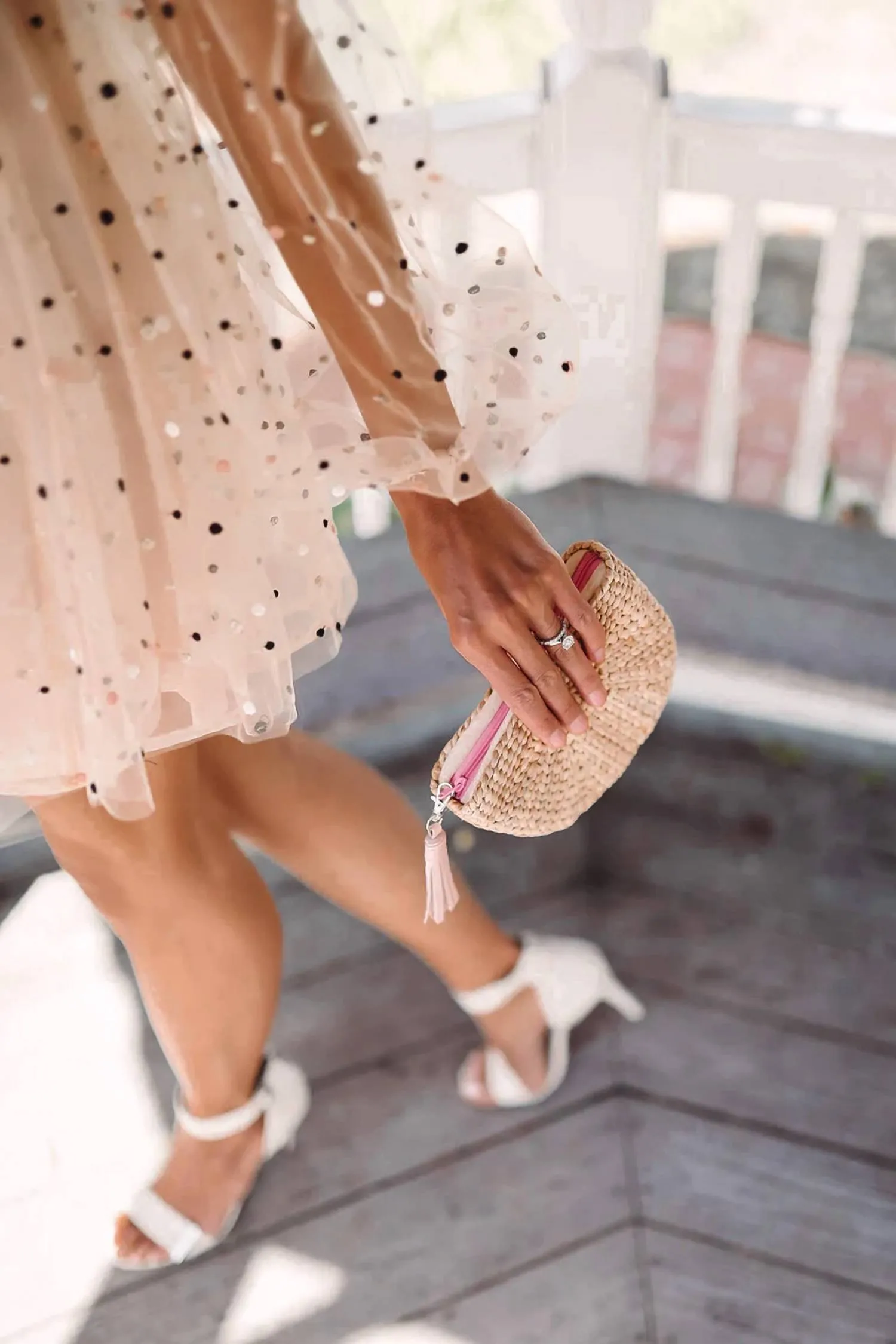 Casey Pouch With Tassel In Tan And Blush