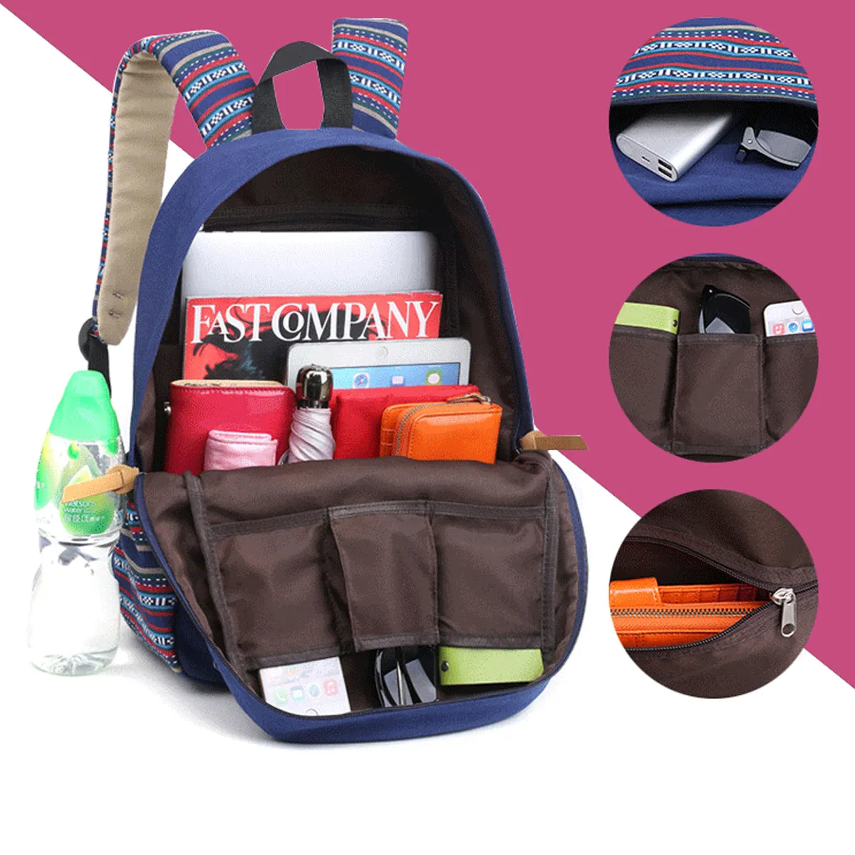 Casual Style Lightweight Canvas Backpack School Bag Travel Daypack
