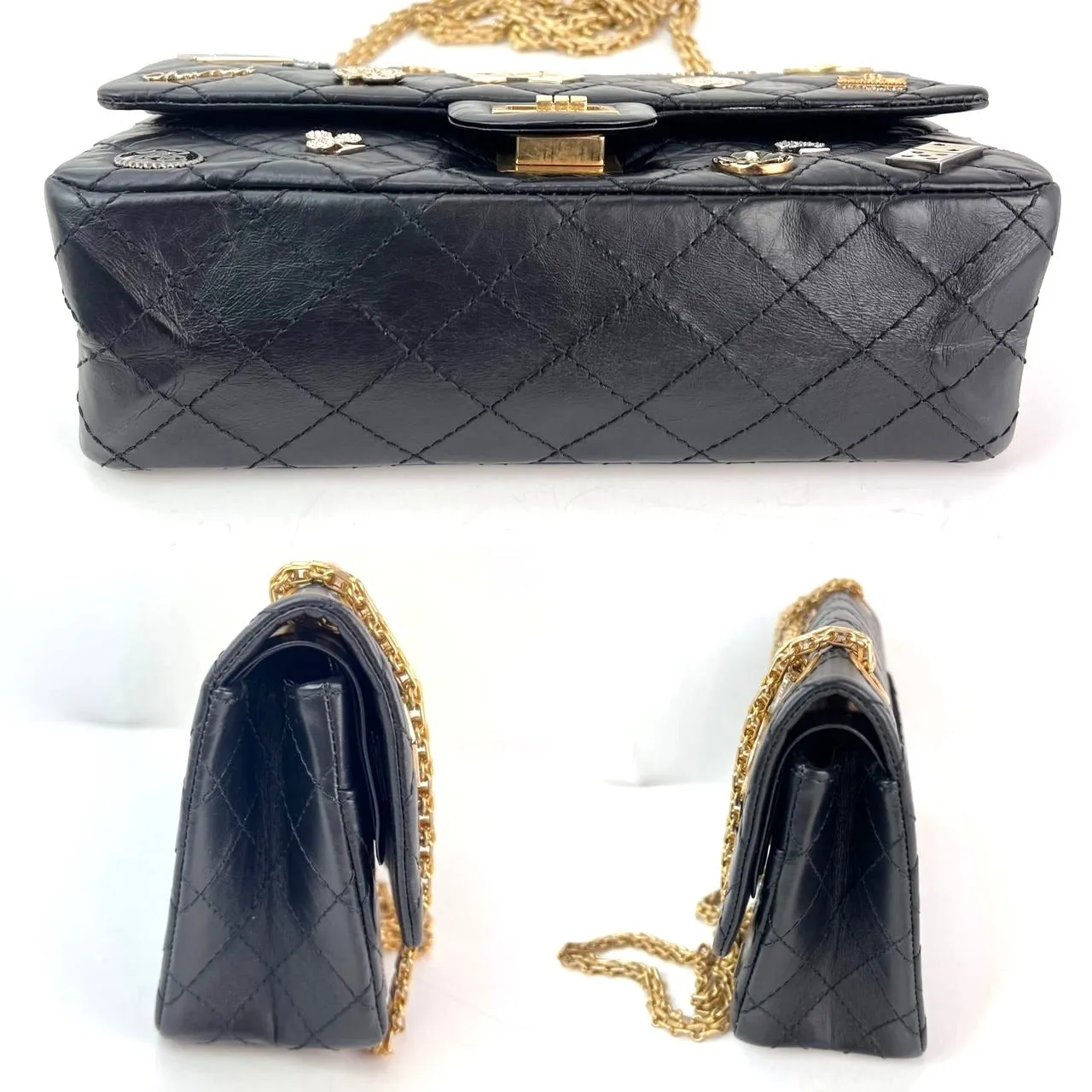 Chanel Aged Calfskin Quilted Casino 2.55 Reissue Double Flap Black Shoulder Bag Limited Edition RARE