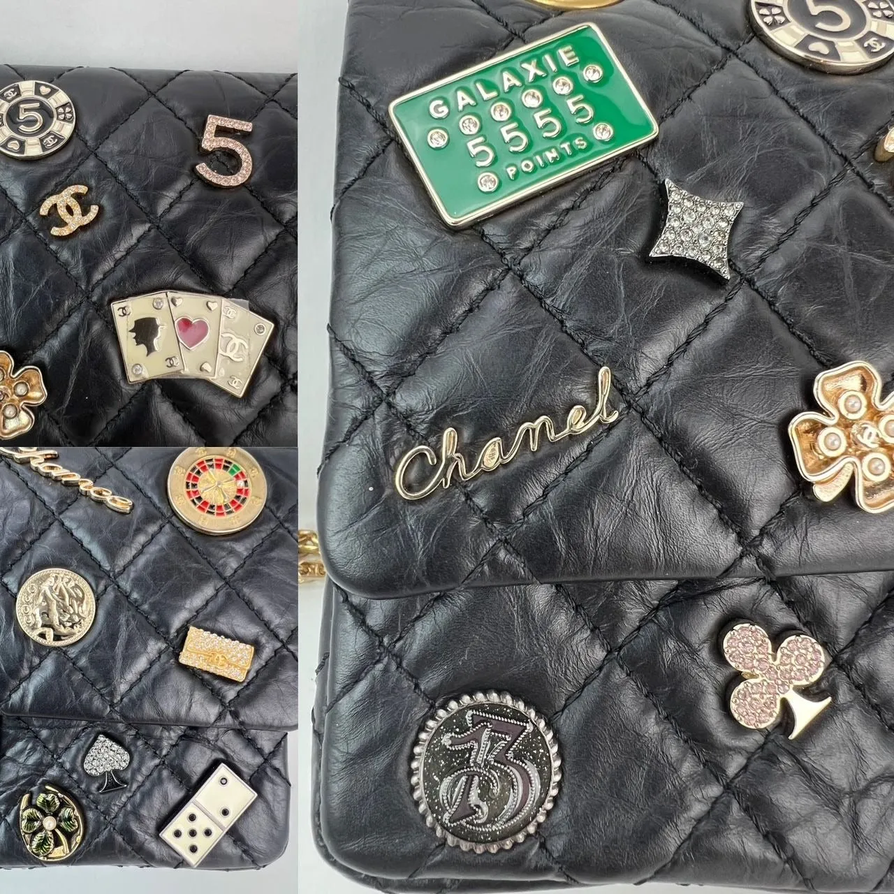 Chanel Aged Calfskin Quilted Casino 2.55 Reissue Double Flap Black Shoulder Bag Limited Edition RARE
