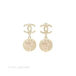 Chanel CC Drop Earrings Gold Tone