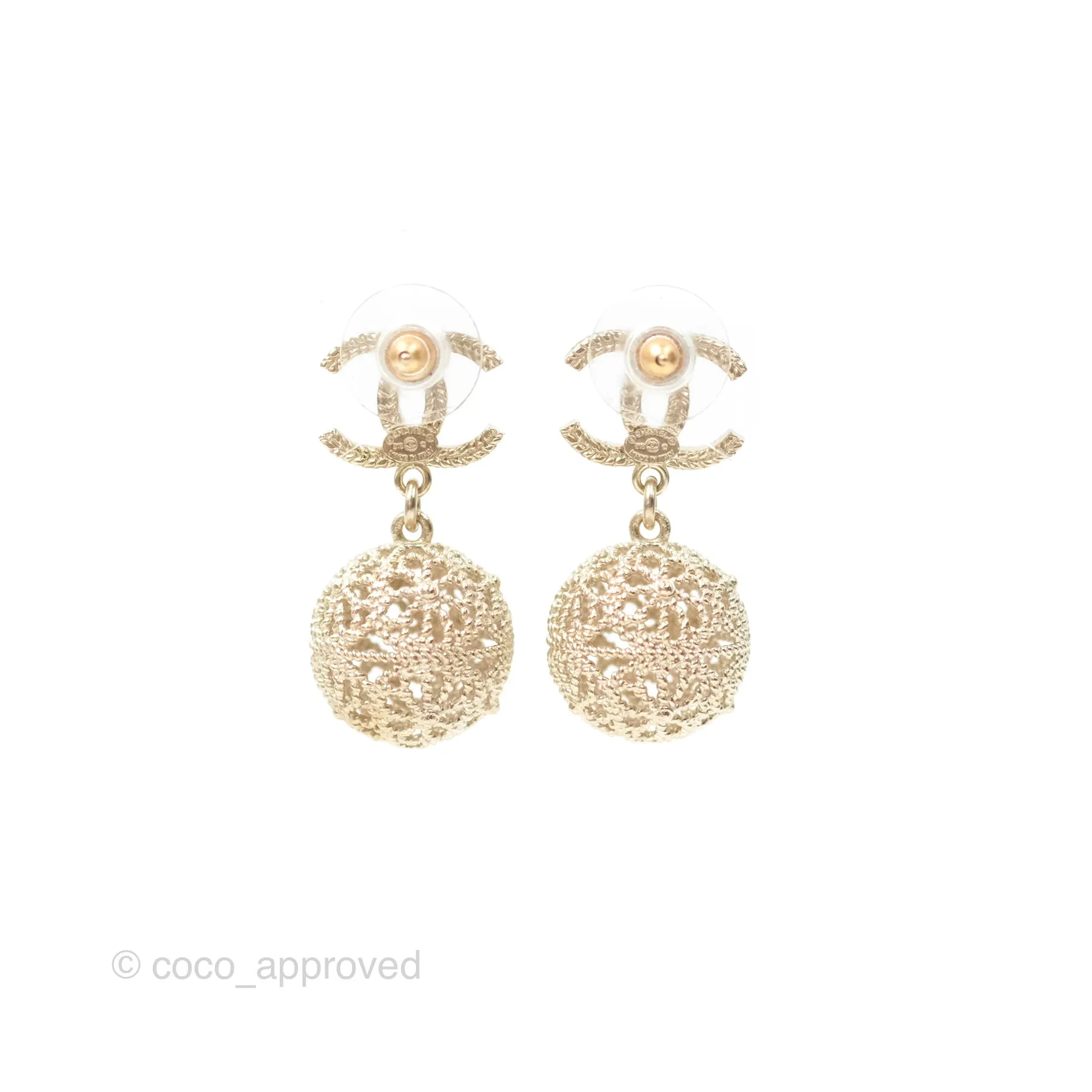 Chanel CC Drop Earrings Gold Tone