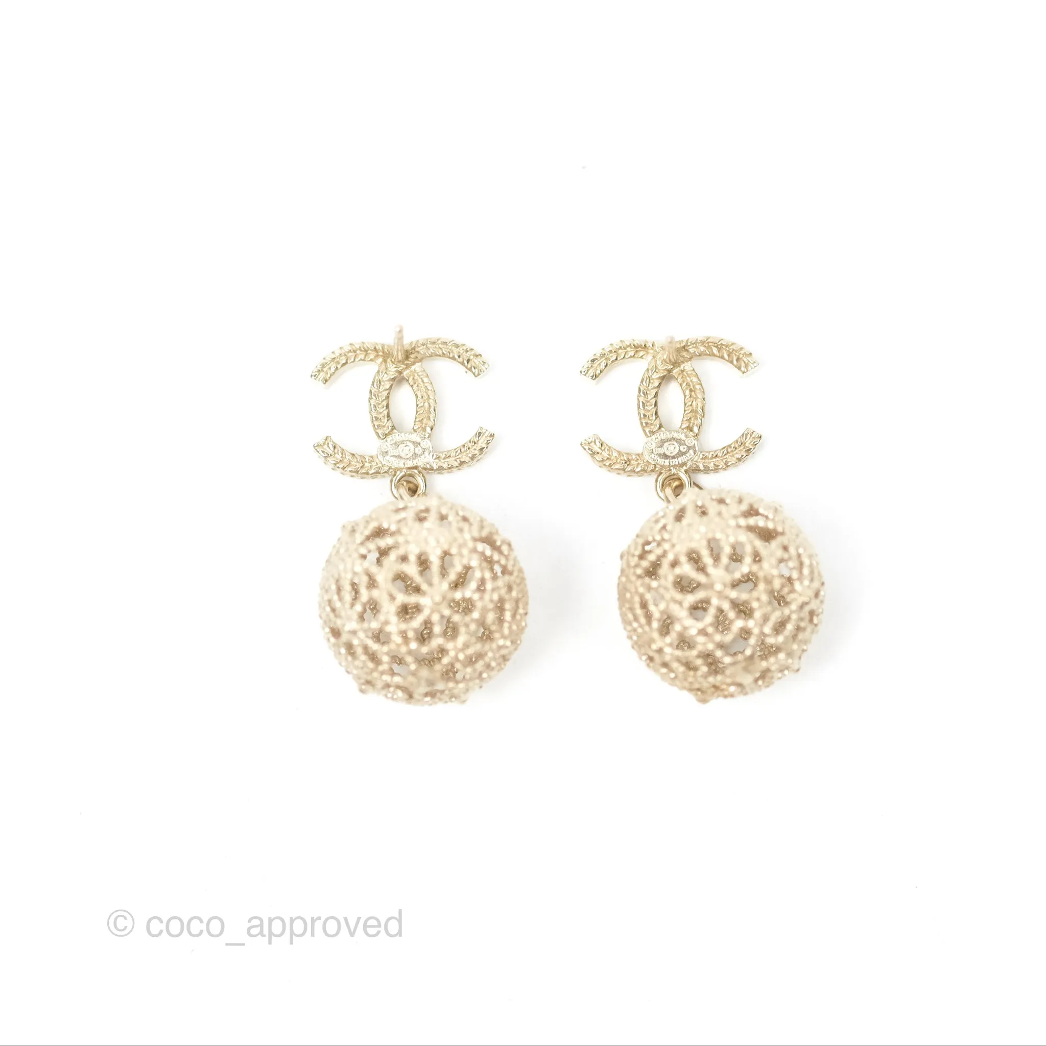 Chanel CC Drop Earrings Gold Tone