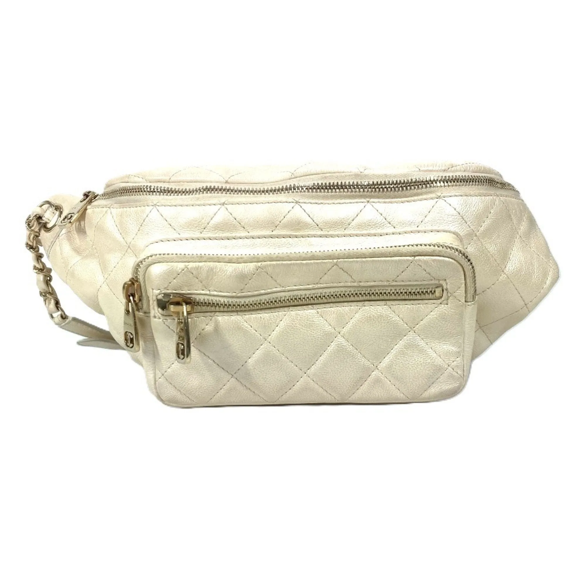 Chanel Champagne gold gold Leather Fanny Pack Handbag (Pre-Owned)