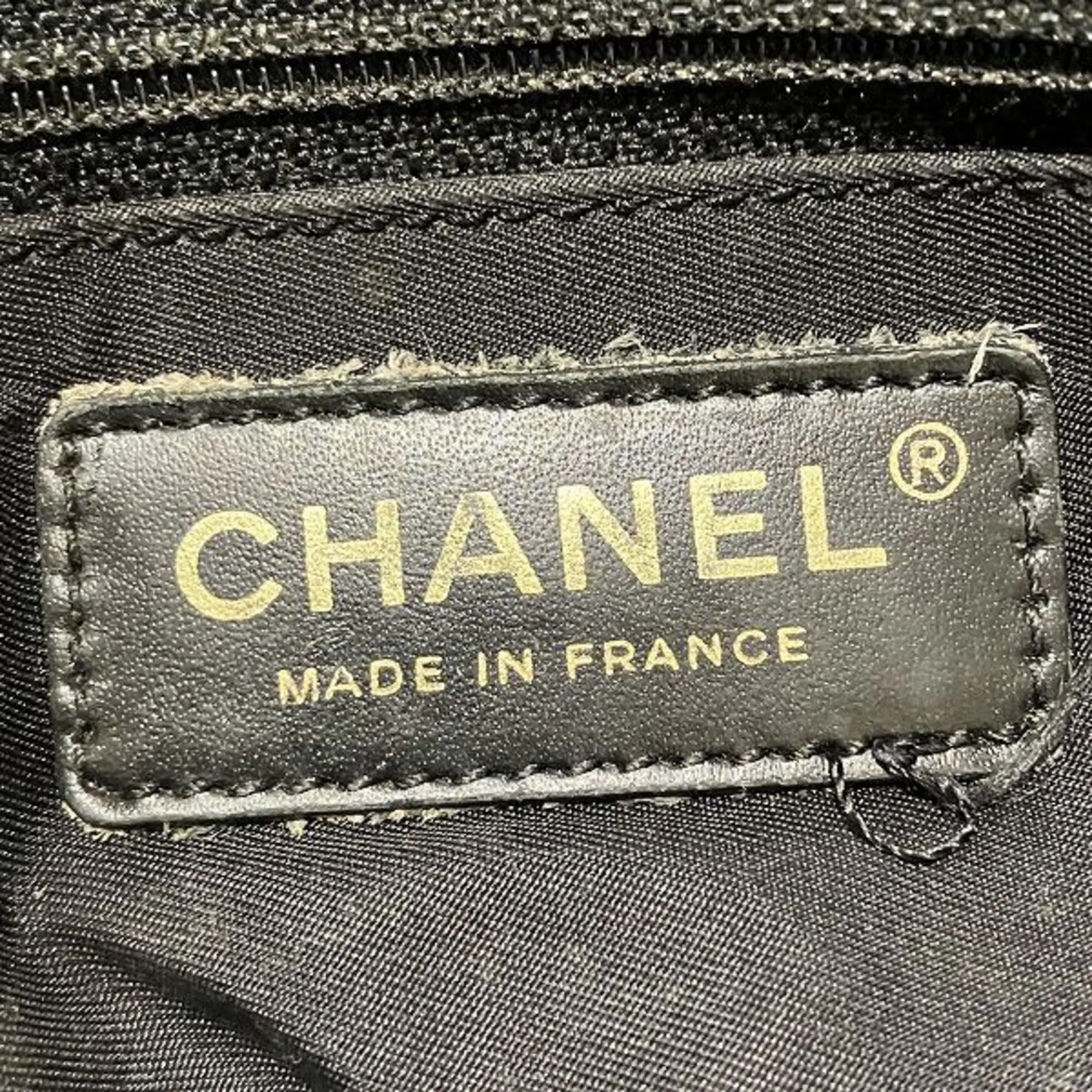 Chanel Nylon Leather Handbag Tote Bag (Pre-Owned)