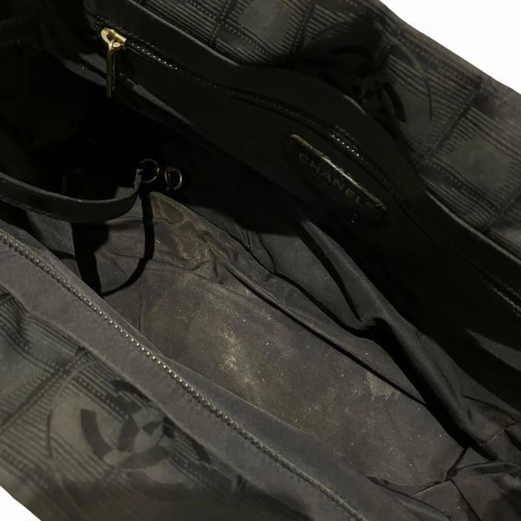 Chanel Nylon Leather Handbag Tote Bag (Pre-Owned)